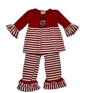Southern Tops Ruffled Pants Christmas Rudolph Reindeer Red White Outfit Size 3T